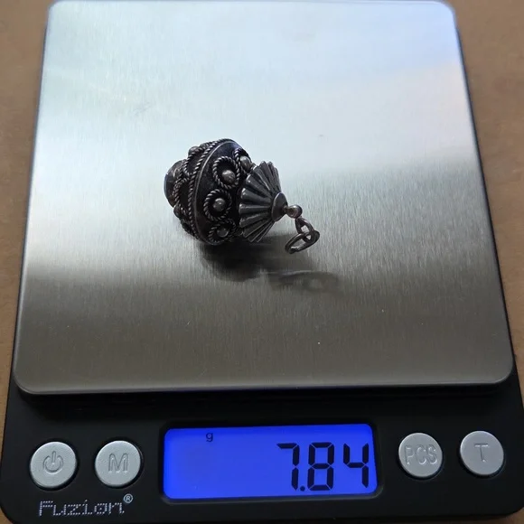 Vintage Etruscan Sterling Silver Large Purse Charm Bead Jade Pendant Focal 7gram - Picture 6 of 6